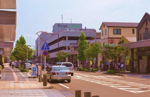 市の中心の商店街（柏崎小学校の近く）